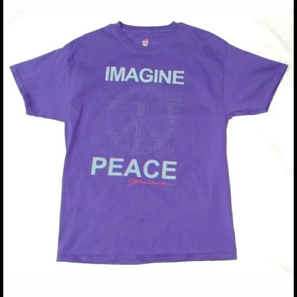 John Lennon Imagine Lyrics Tee Shirt Purple Sz L - Picture 1 of 3